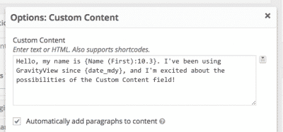 Custom content widget being selected