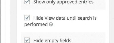 'Hide View data until a search is performed' setting