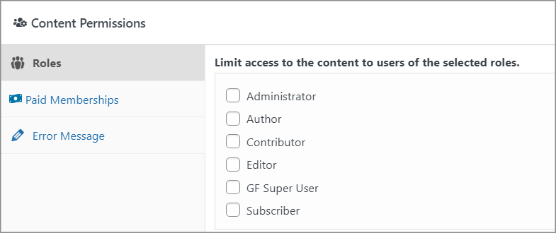 The Content Permissions meta box allowing you to limit access to content depending on user role