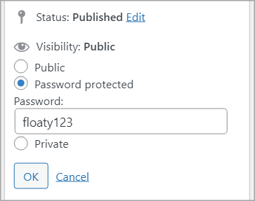 The "Password protected" option with the password set as "floaty123"