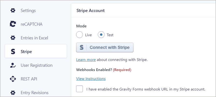 The Stripe feed in Gravity Forms
