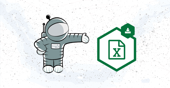 The GravityView Mascot, Floaty, pointing to the "Gravity Forms Entries in Excel" logo