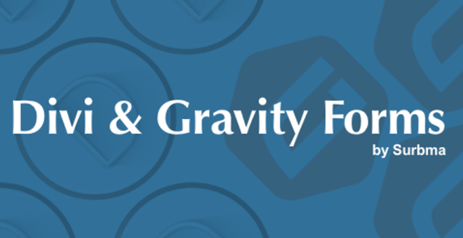 "Divi & Gravity Forms by Surbma" on a blue background