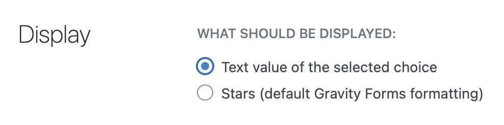 Screenshot showing settings for the Survey "Rating" type. Settings include toggling between "text" and "stars".