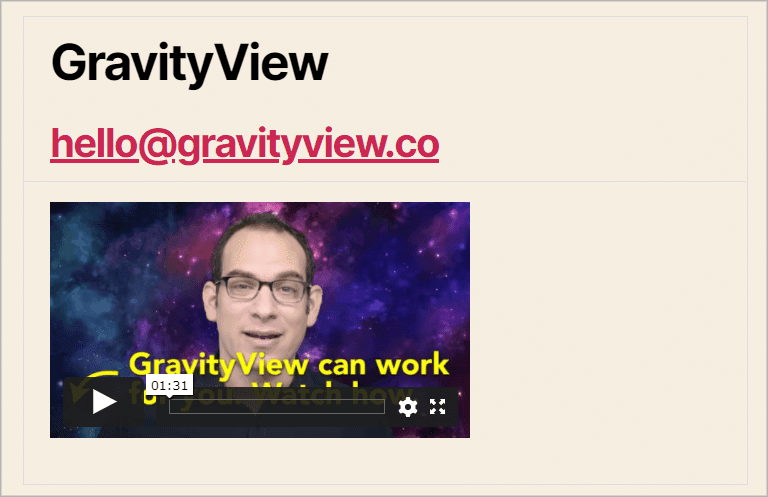 An embedded Vimeo player from Gravity Forms