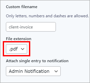 The "File extension" dropdown menu showing ".pdf"