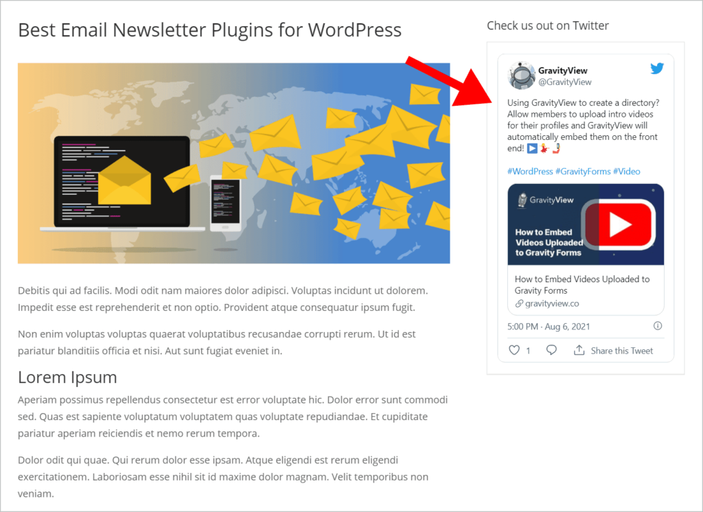 A WordPress post with a Tweets showing in the sidebar