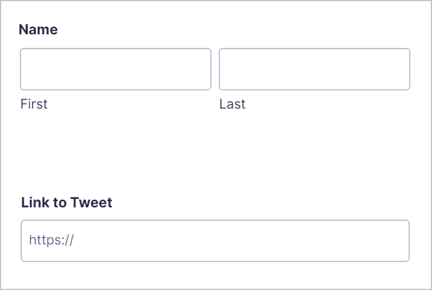 A form containing a Name field and a Website field called 'Link to Tweet'