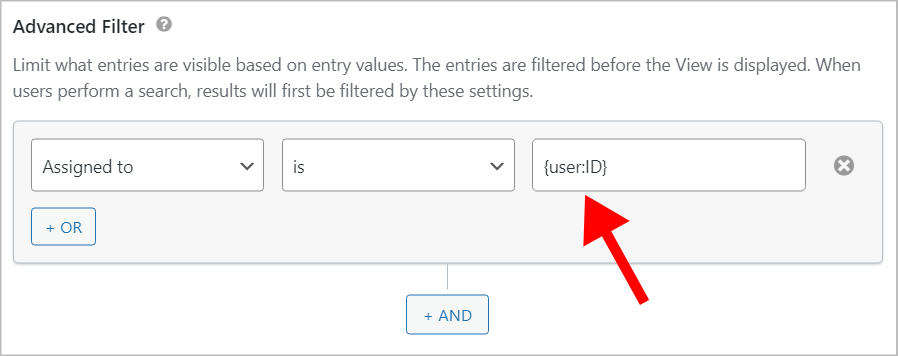 The Advanced Filter containing the User ID merge tag