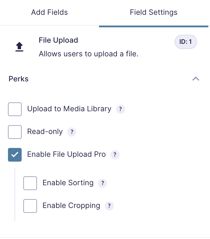 Gravity Forms File Upload field settings