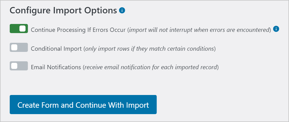 The Import Entries Import Options
