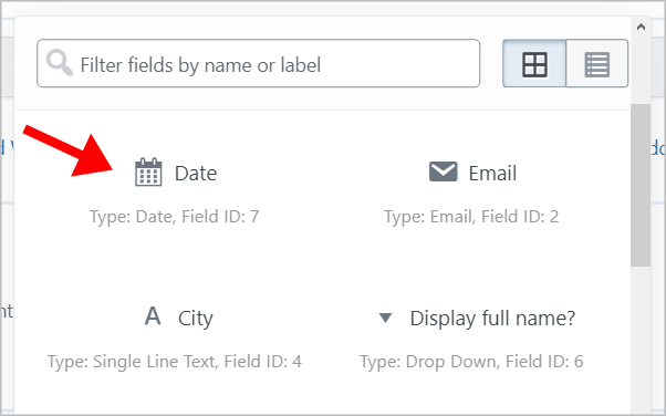 An arrow pointing to the Date field