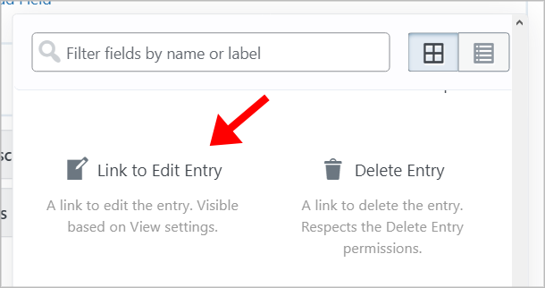 An arrow pointing to the 'Link to Edit Entry' field in GravityView