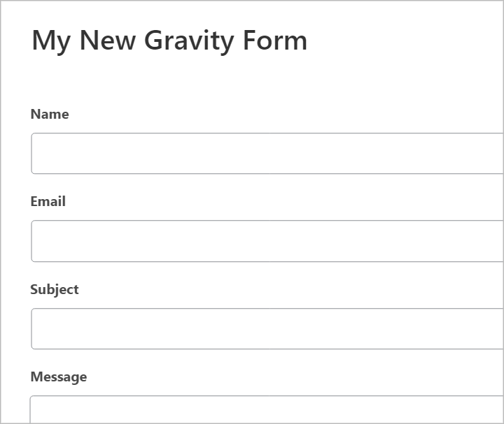 A Gravity Forms containing a Name, Email, Subject and Message field