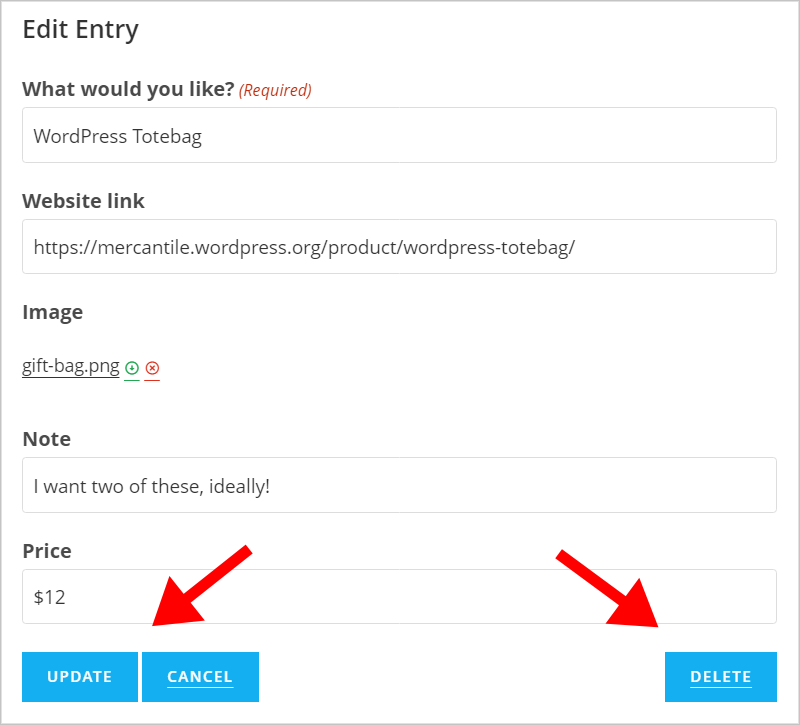 The GravityView Edit Entry page where you can edit entries from the front end