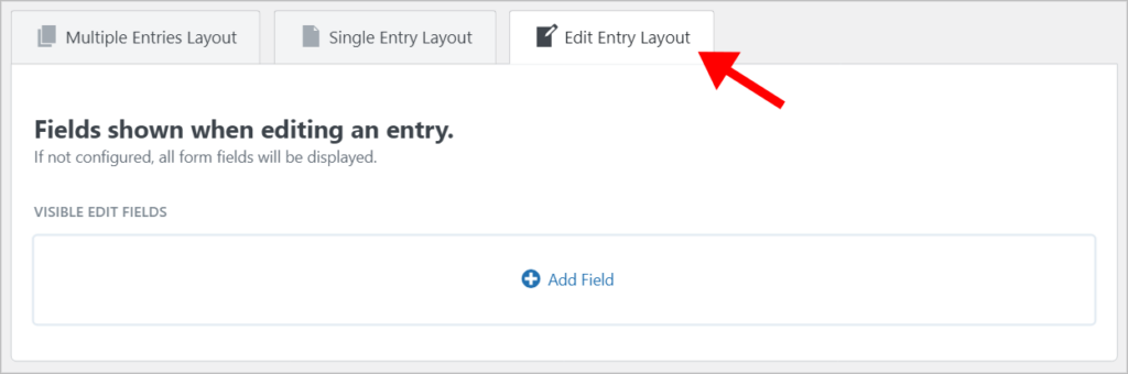 The 'Edit Entry Layout' tab in GravityView. This is where you can control which form fields are editable from the front end