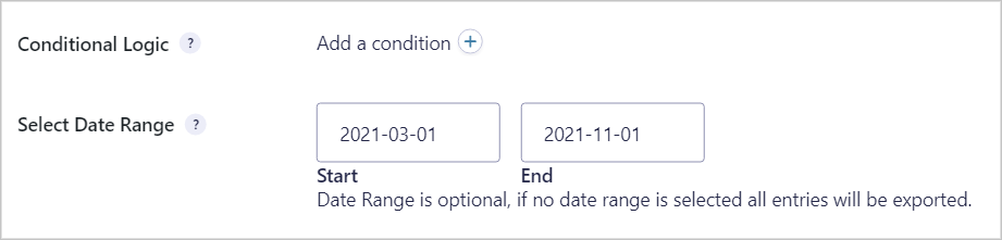 Conditional logic and date range settings for exporting entries from Gravity Forms
