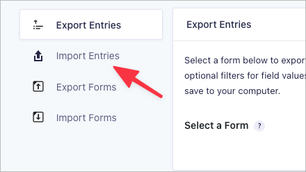 The 'Import Entries' tab on the Gravity Forms Import/Export page