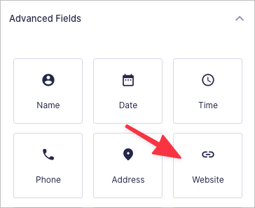 The Gravity Forms Website field under the 'Advanced Fields' tab