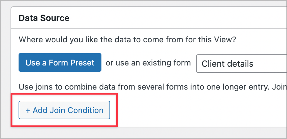 A button that says 'Add Join Condition'