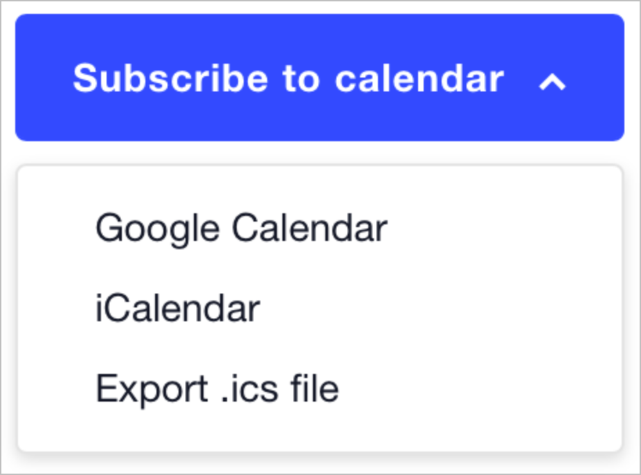Three buttons for subscribing to The Events Calendar