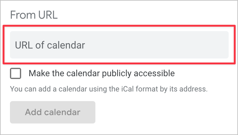 An input box allowing you to enter a calendar feed URL