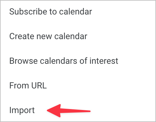 An arrow pointing to an option that says 'Import'