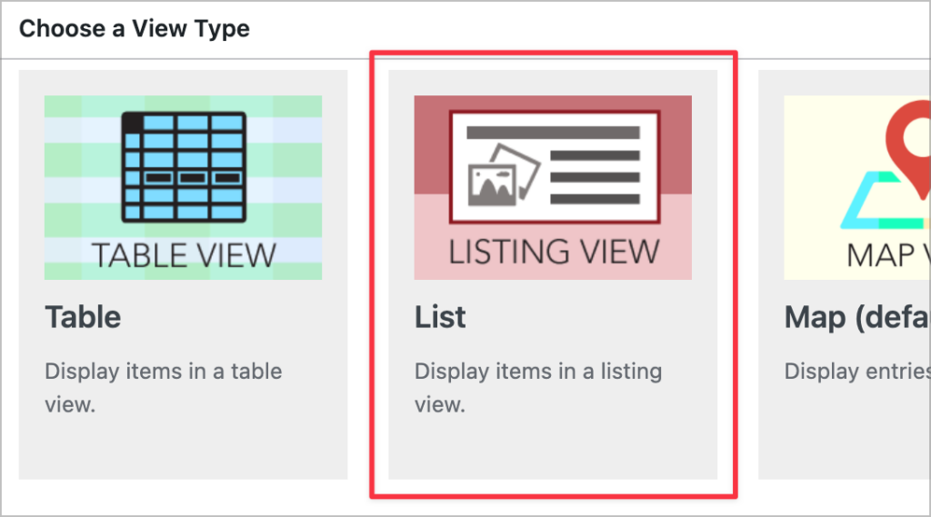 Selecting a View Type in GravityView when creating a new View