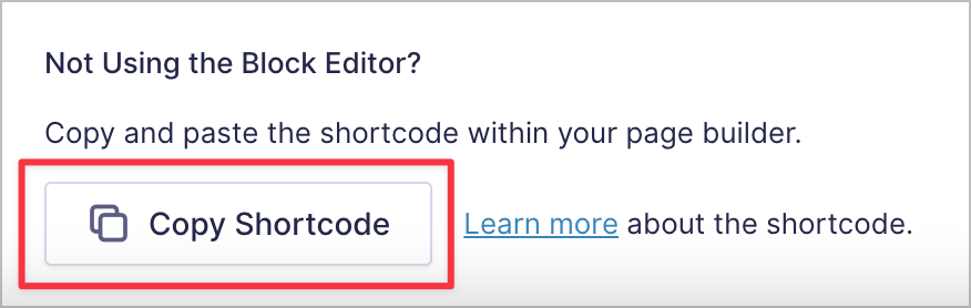The "Copy Shortcode" button