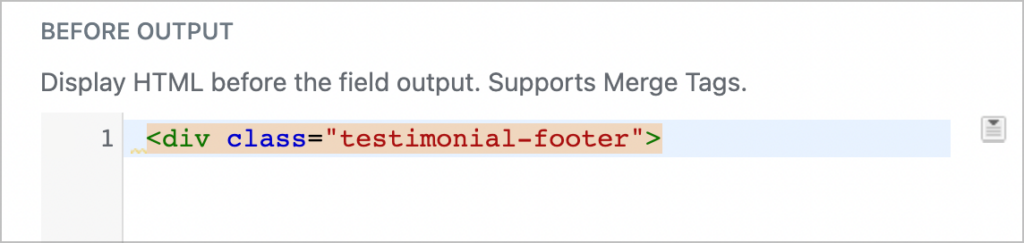 An HTML div element added to the 'Before Output' box
