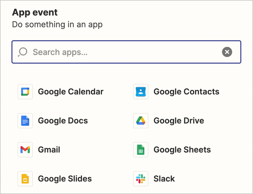 Different app events in Zapier
