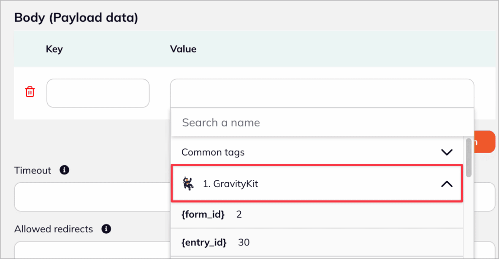 Adding information to the Webhook request using key-value pairs