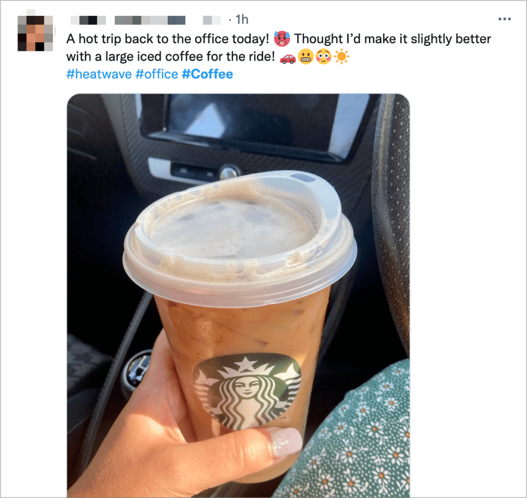 A Tweet showing a picture of a Starbucks coffee