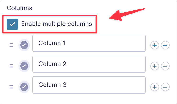 A checkbox labeled 'Enable multiple columns'