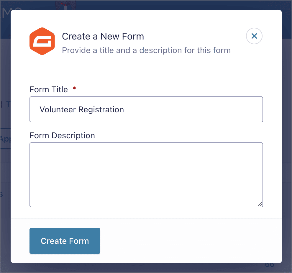The modal that appears when creating a new form in Gravity Forms