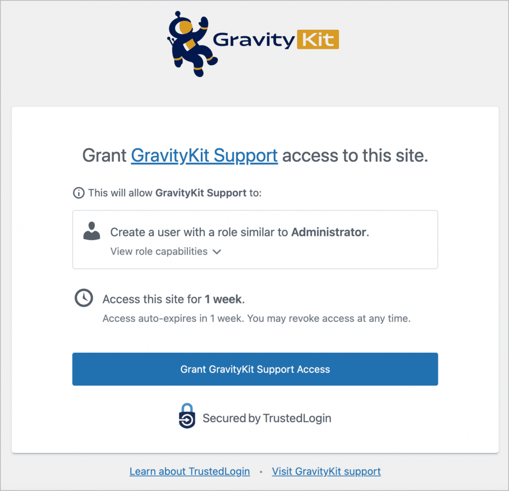 Grant GravityKit Support access to this site