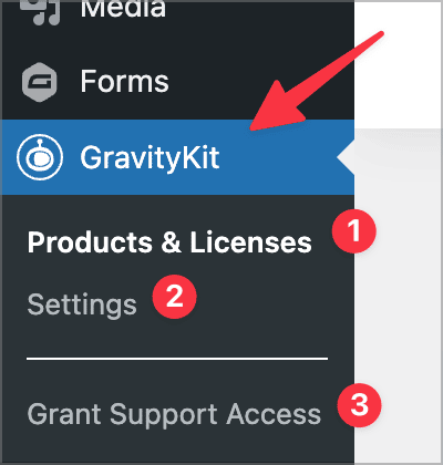 The GravityKit menu items added by the latest release of Foundation