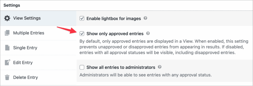A checkbox labeled "Show only approved entries"