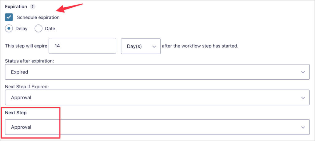 Adding an expiration time to the workflow step