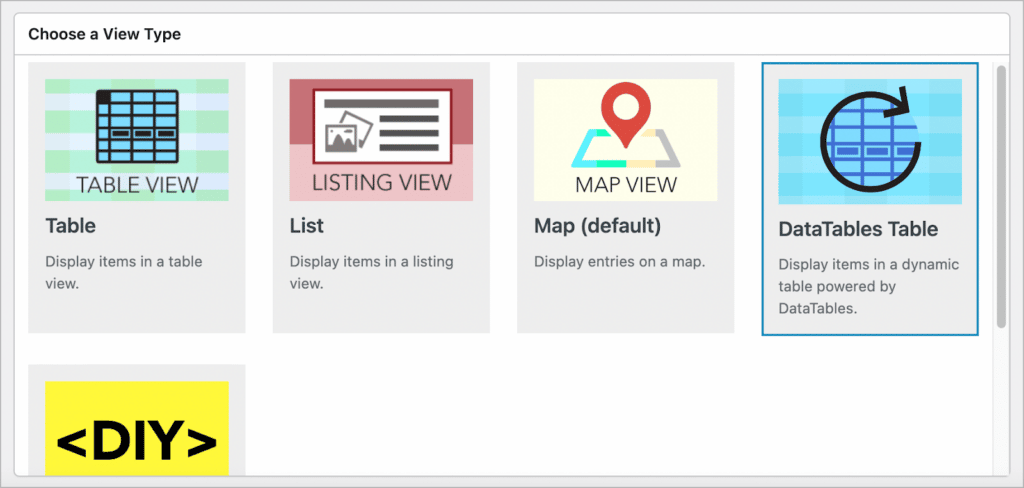 The different View Types available in GravityView