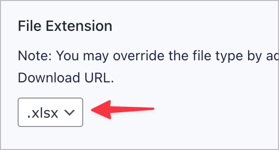 The '.xlsx' file extension option 