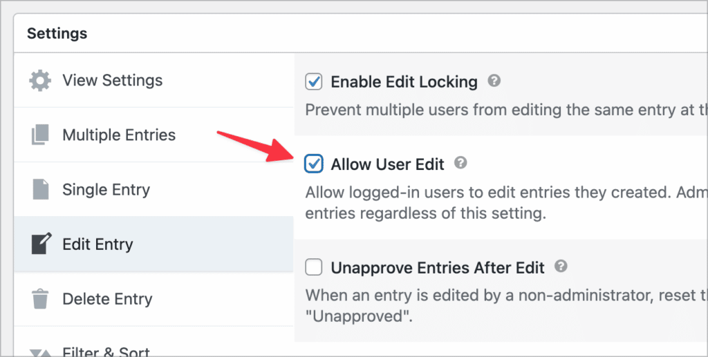 A checkbox labeled 'Allow User Edit' in the View Settings