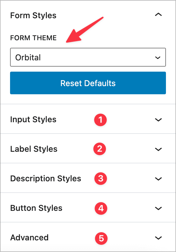 The new 'Form Styles' drop down in the Gravity Forms block settings.