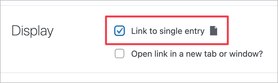 The 'Link to single entry' checkbox