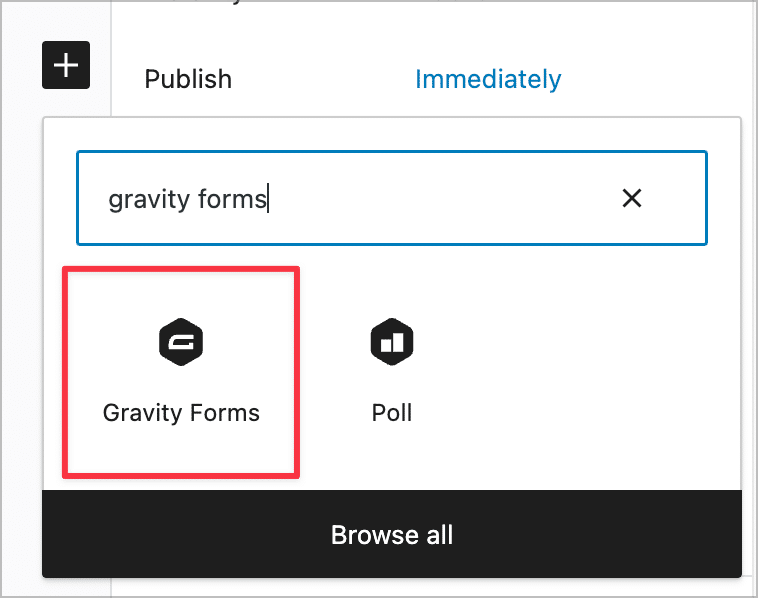 The Gravity Forms WordPress block