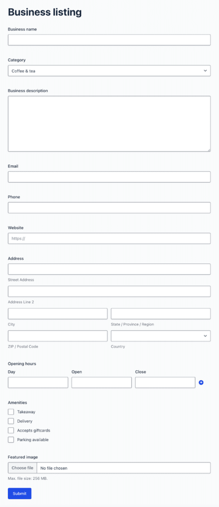 A Yelp directory listing form built using Gravity Forms on WordPress