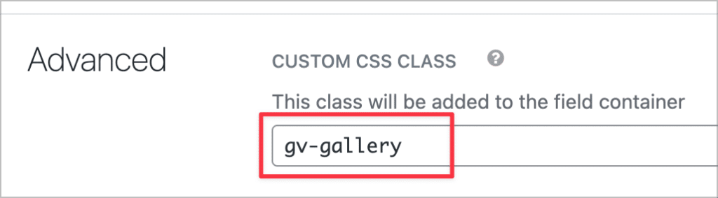 A custom CSS class called gv-gallery