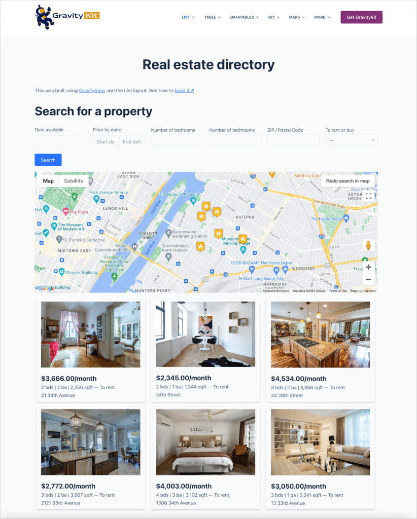 A real estate directory built using GravityView