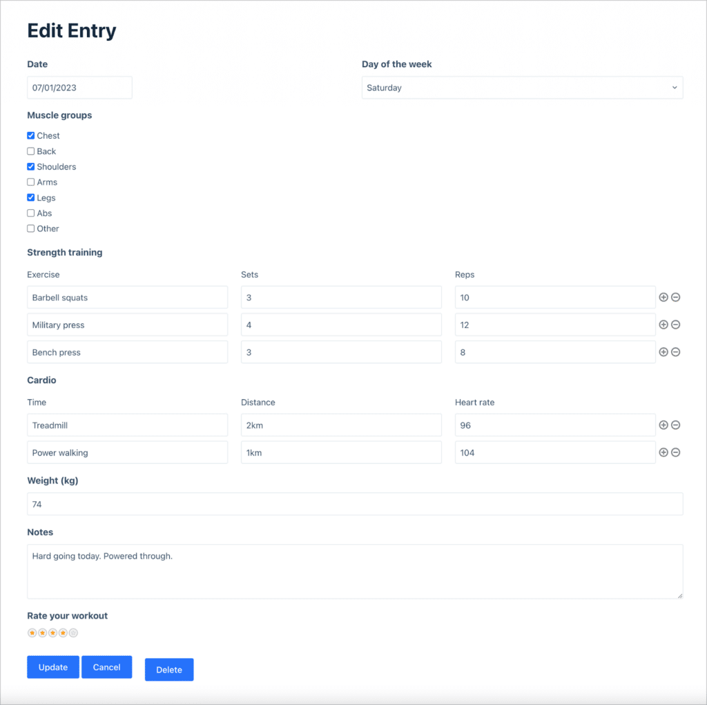 The GravityView Edit Entry Layout, allowing users to edit form data from the front end.