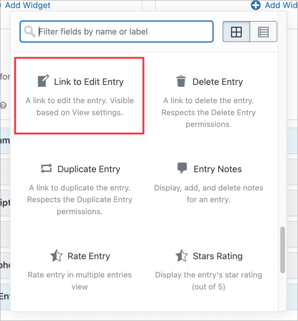 The 'Link to Edit Entry' field in GravityView